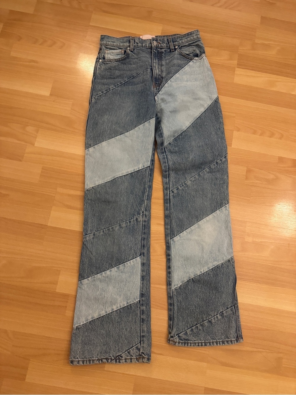 REVICE Two-Tone Patchwork Light and Medium Blue Straight Jeans - Picture 2 of 6